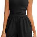 Women's Summer Rompers Square Neck Sleeveless Waist Corset Sexy Athletic Workout Short Jumpsuit One Piece Outfits (Large, Black)