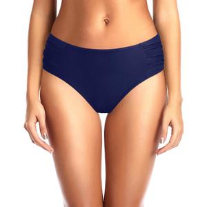 Tempt Me Women Bikini Bottoms Mid Waist Bathing Suit Swimsuit Ruched Swim Bottom (Navy Blue, Medium)