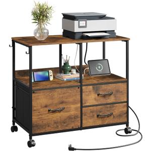 DEVAISE Lateral File Cabinet Rolling Printer Stand with 2 Open Storage Shelf, 3 Drawer Storage Organizer with Wheels Adjustable Shelf for Home Office Small Space, Rustic Brown