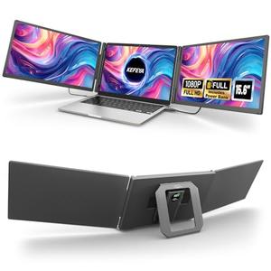 KEFEYA 15.6" Laptop Screen Extender with Magnetic Power Bank, FHD 1080P Triple Monitor Extender for 13-17" Laptop, Plug & Play via Type-C/HDMI/USB-A, Compatible with Mac/Windows/Android