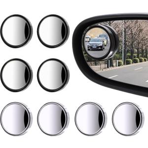 8 Pcs Blind Spot Mirrors for Car, 1.97 Round HD Convex Mirror, 360 Wide Angle Side View Mirror with ABS Housing for a wide range of models (black, silver)