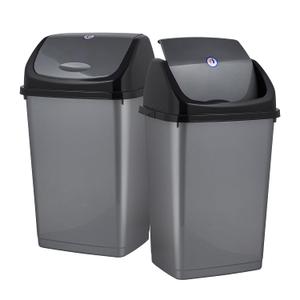 Superio Kitchen Trash Can 13 Gallon with Swing Lid, Plastic Tall Garbage Can Outdoor and Indoor, Large 52 Qt Recycle Bin and Waste Basket for Home, Office, Garage, Patio, Restaurant (2, Grey)
