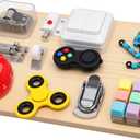 Wooden Montessori Busy Board, Sensory Activity Toy for Toddlers Kids, Fine Motor Skills Development Plaything, Portable Travel Fidget Board for Boys Girls, Educational Focus & Thoughtful