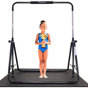 MARFULA Foldable Gymnastic Bar for Kids Ages 3-12, 9 Height Levels, 200 lbs Weight Capacity, 5 Ft Length Gymnastic Kip Bar with Mat, Gymnastic Equipment for Home and Gym Center Indoor Outdoor Use
