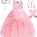 Girls Wicked Glinda Dress Costume, Pink Tulle Sequin Witch Princess Dresses for Girls Kids Halloween Christmas Cosplay (11-12 Years)