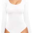 MANGOPOP Double Lined Long Sleeve Bodysuits for Women Scoop Neck Thong Short Bodysuit Tops Seamless Size M