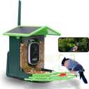 Bird Feeder with Camera, AI Birds Identification, Solar Powered, Live View, Instant Alerts, Capture Bird Videos, 2K HD Camera, Ideal Gift for Family and Enthusiasts (Green)