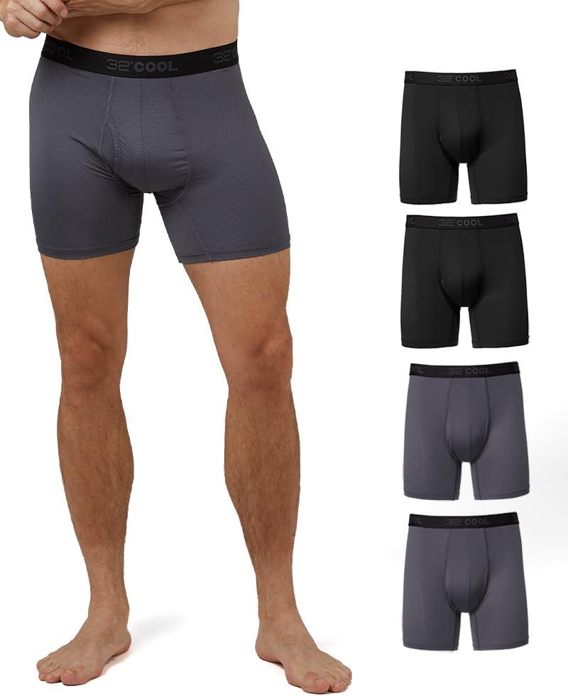 32 DEGREES Mens 4-Pack Active Mesh Quick Dry Performance Boxer Brief (Medium, 2 Black/2 Charcoal)