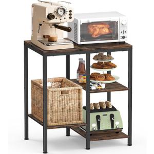Kitchen Microwave Stand,4-Tier Adjustable Bakers Rack,Multi-Purpose Kitchen Storage Cart for Coffee Station,Space-Saving Metal Appliance Shelf for Living Room,Rustic Brown