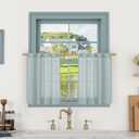 LAMIT Window Linen Curtains 24 Inch Length, Semi Sheer Light Filtering Window Panels Back Tab and Rod Pocket Drapes for Kitchen/Small Windows, Greyish Blue, 25 x 24 Inch, 2 Panels