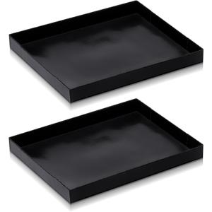 2 Pcs 13'' x 12'' x 1'' PTFE Solid Oven Basket, Cooking Oven Trays, Non Stick Kitchen Cooking Basket, Black Baking Sheet, Trays for Accessories Chips Chicken Wings Bread Heating