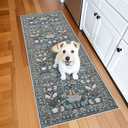 Washable Vintage 2x6 Bathroom Rugs: Soft Carpet with Non-Slip Backing for Hallway Entryway Kitchen Stain-Resistant Bedroom Floor Mat Gifts for Newlyweds/Household Home Decor (2x6, Floral/Blue)