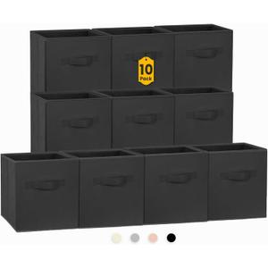 Criusia Storage Cubes, 11 Inch Clothes Storage Bins for Shelves Closet (10 Pack), Fabric Collapsible Storage Bins with Dual Handles, Cubby Storage Baskets Boxes, College Dorm Room Essentials (Black)