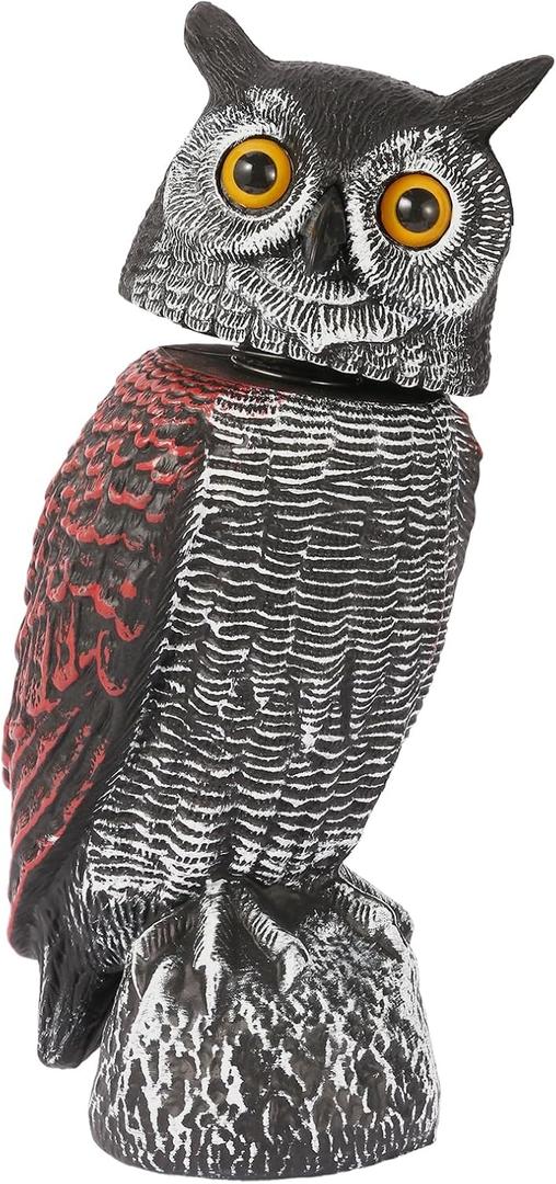Fake Owl Decoys to Scare Birds Away-15.8 Inch, Rotating Head Sculptures, Nature Enemy Scarecrow Plastic Owl Statues, Bird Control and Pigeon Deterrent Outdoor for Outside, Patio, Yard