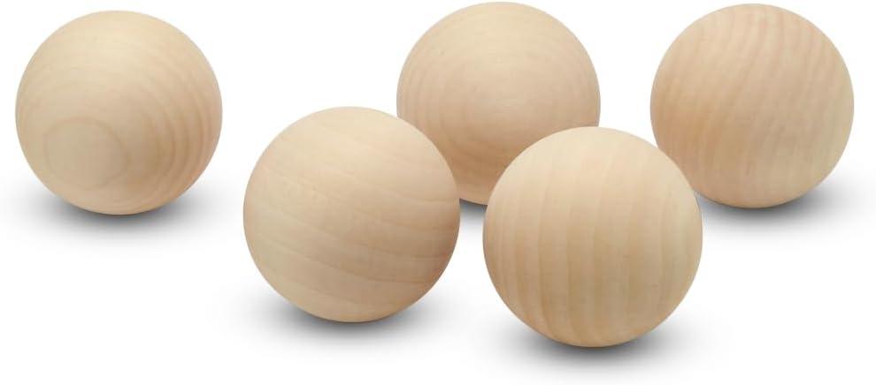 2-1/2 Inch Wooden Round Ball, Pack of 5 Unfinished Natural Round Hardwood Balls, Smooth Birch Balls, for Crafts and DIY Projects (2-1/2 inch Diameter)