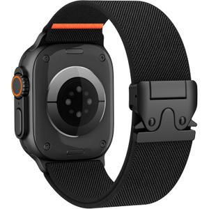 Elastic Sport Band for Apple Watch Ultra 3/ 2/ 1 Bands 49mm 46mm 45mm 44mm 42mm 41mm 40mm 38mm Men Women, Adjustable Parachute Buckle Nylon Fabric Wristband for iWatch Series 11 10 SE 9 8 7 6 5 4 3, Black