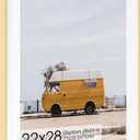 Fun Memories 22x28 Metal Picture Frame with 18x24 Mat, Brushed Aluminum Finish, Tempered Glass Front, and Attached Hanging Hardware - Wall Display Frames for Vertical or Horizontal Orientation - Gold, 22x28 - 1P