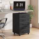 HOOBRO 5-Drawer File Cabinet, Office Cabinet with Drawers, Wooden Storage Cabinet with Wheels for Makeup, Home Office, Study, Easy Assembly, Black BK05WJ01