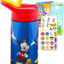 Disney Mickey Mouse Stainless Steel Water Bottle for Boys - Bundle with Mickey Mouse Reusable Water Bottle for Home, School, Plus Stickers, More | Mickey Mouse Water Bottle