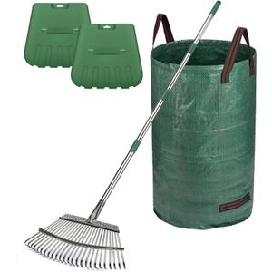 65" Rake,25-Tine Heavy Duty Garden Rake with Leaf Scoops & Bag - Non-Slip Fixed Handle Metal Rastrillo para Jardin for Lawn, Yard, Shrubs, Leaves, Debris