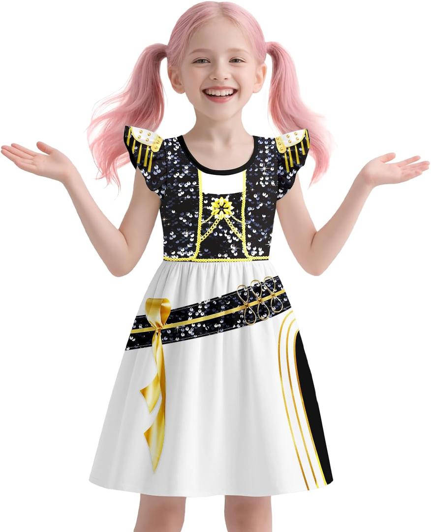 Girls Singer Dress Kids Halloween Dresses Party 5-12 Years (9-10 Years, Black)