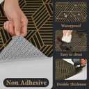 Shelf Liners for Kitchen Cabinets 12in x 20FT, Non Adhesive Cabinet Liner Strong Non-Slip Black Gold Geometric Drawer Liner, Easy to Clean for Shelf, Cabinet with Knife and Tape Measure