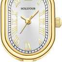 HOLSTOUR Gold Sliver Watches for Women, Vintage Oval Small Face | 30M Waterproof, Elegant Dress Quartz, Roman Numerals, Shiny Jewelry Clasp Bracelet