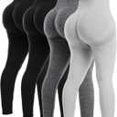 NORMOV 4 Piece Butt Lifting Workout Leggings for Women, Seamless Gym Scrunch Booty Lifting Sets (Medium, 4packs(2black+dark Grey+light Grey ))