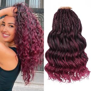 Leeven 10 Inch Pre Looped Curly Crochet Hair - 8 Packs Ombre Red Boho Ocean Wave - Burgundy Short Ocean Braids - Pre Twisted Synthetic Deep Wavy Crochet Hair for Women