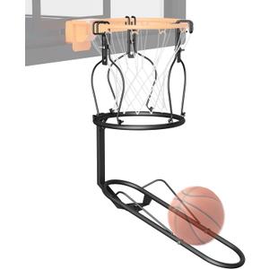 mocomax Basketball Return Attachment, 180 Rotatable Basketball Rebounder with 3 Stable Large Hooks for 18" Rim, Basketball Training Accessories for Outdoor & Indoor Solo Play & Practice (Black)