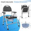 4 in 1 Folding Bedside Commode Chair for Elderly with Arms and Back,Adjustable Height Raised Toilet Seat with Handles,Adults Potty Chair for Seniors,Disabled Holds Up to 350 lbs (PU Soft Seat)
