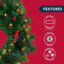 Joiedomi 20” Artificial Christmas Wreath Prelit with 15” Hanger, Decorated with 50 LED Lights, Red Berries, Pine Cones Glitter Pine Needles for Front Door Wall Christmas Decorations (Battery Operated)
