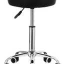 KKTONER Round Rolling Stool PU Leather Height Adjustable Swivel Drafting Work SPA Medical Salon Stools Chair with Wheels Black