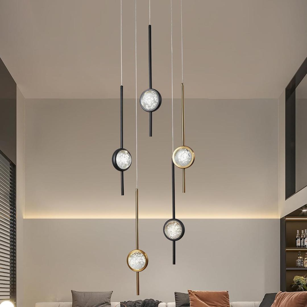 Modern Crystal Bubble Pendant Lights Kitchen Island,Exclusive 2025 new Model, 3000-6000K Dimmable Gold and Black Chandeliers for Dining Room, Kitchen, Living Room, Bedroom, Office (15W)