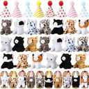Motionchic 20 Set Cat Stuffed Animals Bulk with Birthday Hats Kraft Paper Boxes Mini Plush Toys Small Stuffed Kittens Adopt Pet Gift for Adoption Event Animal Theme Birthday Party (Sitting Cat)