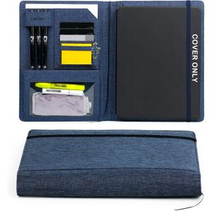 Folio Cover Compatible with Rocketbook Pro 2.0 Smart Notebook, Organized Portfolio with Pen Loop, Business Card Holder, File Pocket, Zipper Pouch, Waterproof Fabric, Letter Size, Blue (Large Size - Bifold)