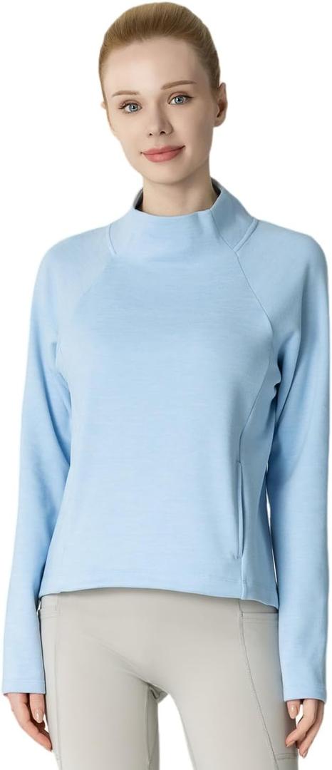 Women's Fleeced Sweatshirt - Stand-Up Turtleneck, Side Pockets, Warm Fleece for Winter Daily Wear (Blue, S)