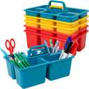 6 Pack Classroom Caddy, Art Caddy with 5 Compartment, Small Portable Storage Bin for Classroom, Office, and Home, Multiuse Table Organizer with Handle, Durable & Drop-Proof, Assorted Colors