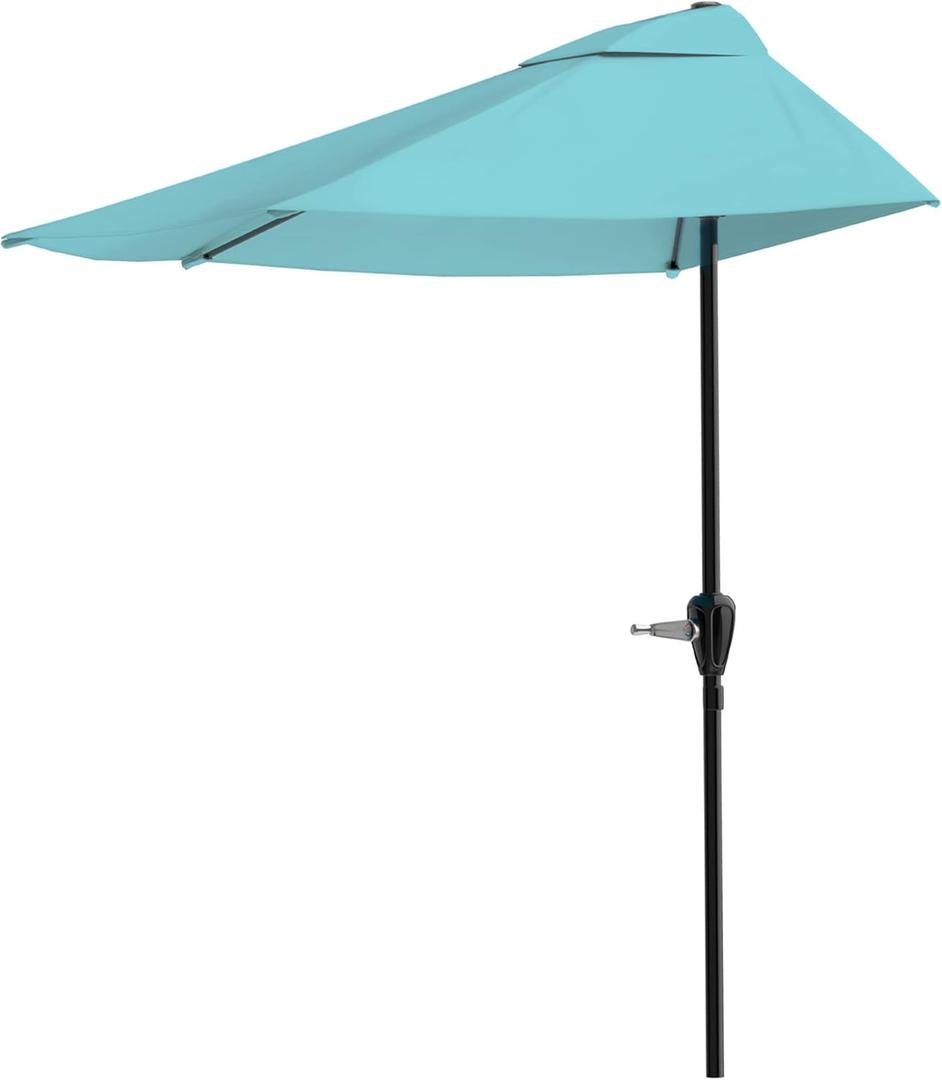 Pure Garden Half Umbrella Outdoor Patio Shade - 9 ft Half Patio Umbrella with Easy Crank - Small Canopy for Balcony, Table, or Deck (Blue)