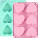Actvty Heart Shaped Silicone Mold, 6 Holes Heart Molds for Chocolate,Muffins,Cake, Jelly Pudding, Handmade Soap, Bath Bombs Making, Set of 2
