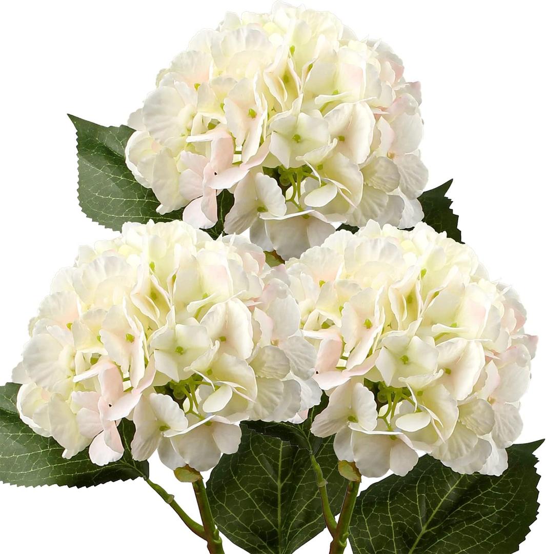DILATATA 21" Artificial Hydrangea Long Stems Silk Hydrangea Flowers for Home Table Centerpieces Fake Flowers Arrangements Wedding Bouquets DIY Decorations-3PCS White Pink Hydrangeas