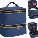 Nail Polish Organizer, Handheld Double Layer Nail Polish Storage with Adjustable Dividers, Holds 30 Bottles (15ml/0.5 fl.oz) for Nail Polish Lamp Manicure Tools and Essential Oil, Blue