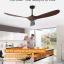 60" Wood Ceiling Fan no Light, Smart Ceiling Fans without Lights with Alexa Google App, Indoor Outdoor Ceiling Fan no Light for Bedroom Porch Modern Propeller 3 Blade High CFM Motor,Red Walnut
