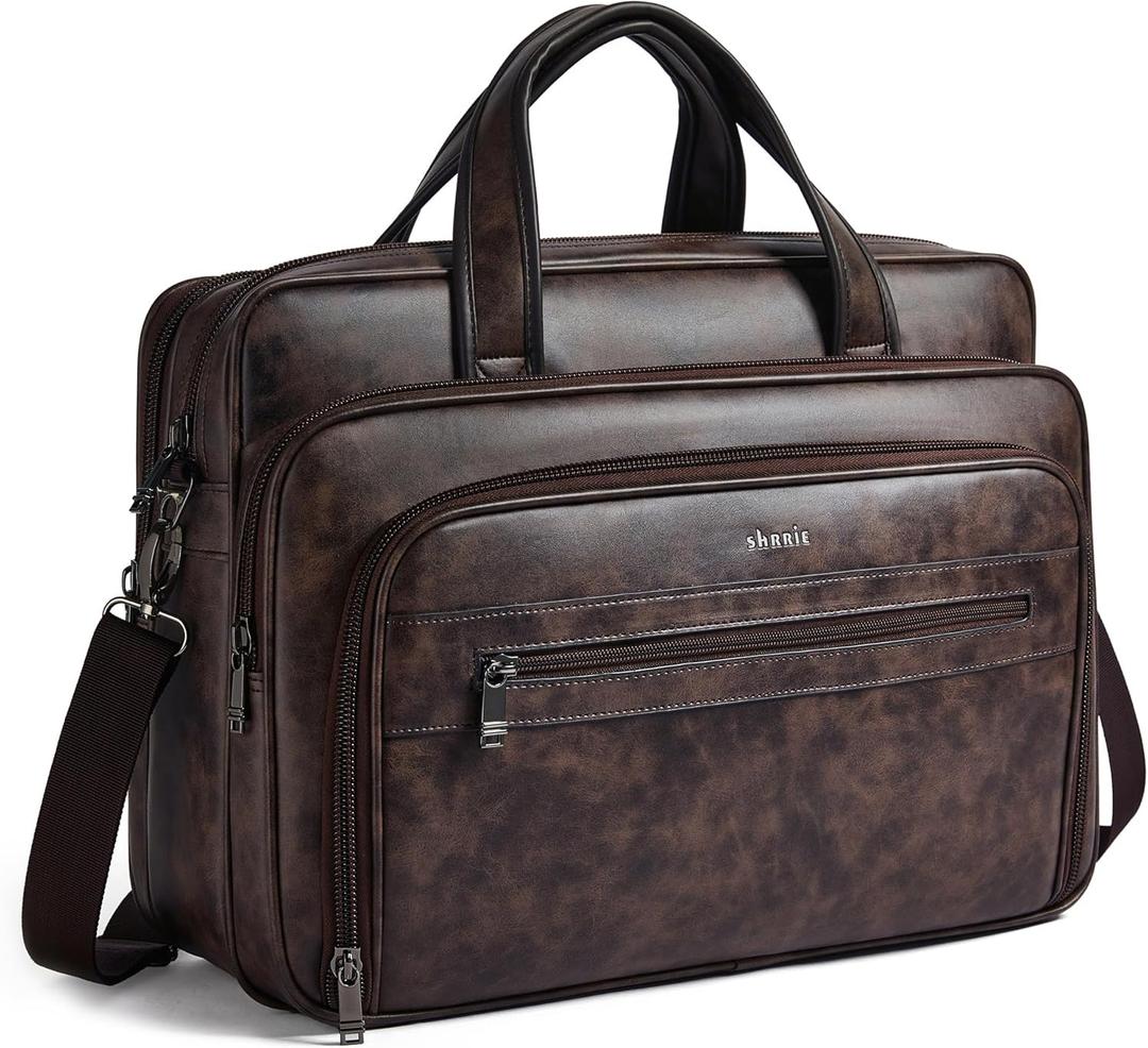 Shrrie Leather Messenger Bag for Men&Women 17 Inch Leather Laptop Bag,Water-Resistant Large Shoulder Satchel Office,Work (Coffee)