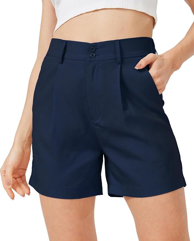 XinYangNi Casual Dressy Shorts for Women Summer Elastic High Waisted Pleated Wide Leg Business Work Trouser Shorts Pockets Grey Small