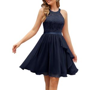 Wedtrend Women's Bridesmaid Dresses, Halter Sleeveless Cocktail Dress Ruffle A Line Short Prom Dress 2025 (Medium)