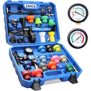 DISEN 33Pcs Coolant Pressure Tester Kit, Master Coolant Vacuum Refill Kit with 23 Radiator Adapters, Radiator Cooling System Pressure Tester & Vacuum Purge Tool for Cars, Trucks, SUVs