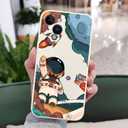 for iPhone 15 Plus Case, Astronaut Side Creative Pattern Designs Liquid Silicone Shockproof Soft Phone Cover for iPhone 15 Plus, Astronaut Rice White