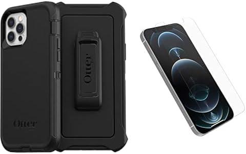 OtterBox Defender Case for iPhone 12 / iPhone 12 Pro, Alpha Glass Screen Protector, Tempered Glass, Scratch Protection, Heavy Duty Protection, Black Plastic Basic/Solid Case
