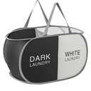 Pop Up Laundry Hamper 2 Section, Collapsible Laundry Basket with Carry Handles for Home, Laundry Room, Bedroom, Dorm, RV Travel (Black & Beige - 2 Compartments)